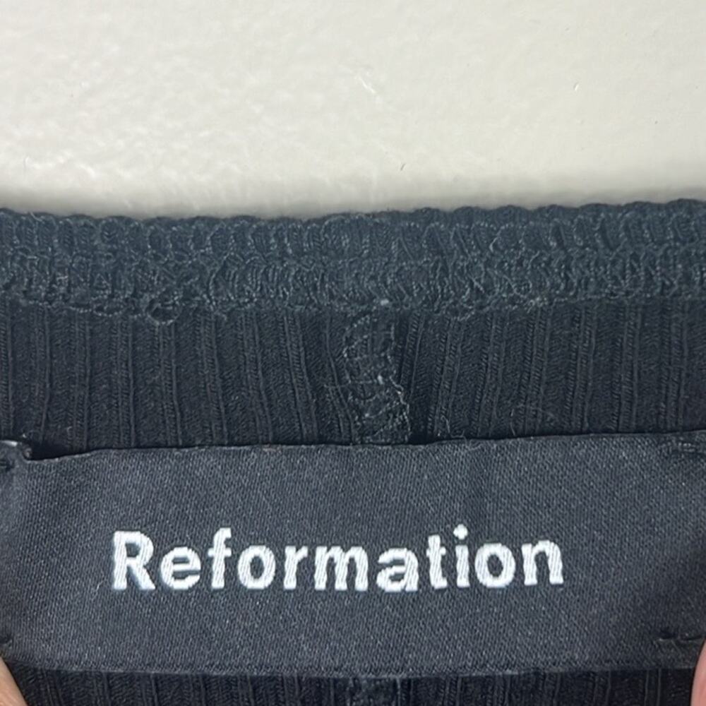 Reformation Black Ruffle Strap Ribbed Bodysuit - Picture 5 of 6